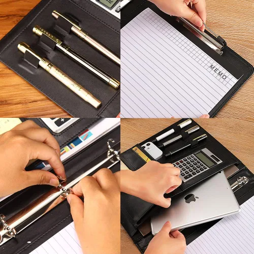 Vista 4 de Portafolio profesional de cuero para negocios con portapapeles tamaño carta, carpeta de cartera A4 y carpeta organizadora (excluyendo calculadoras)