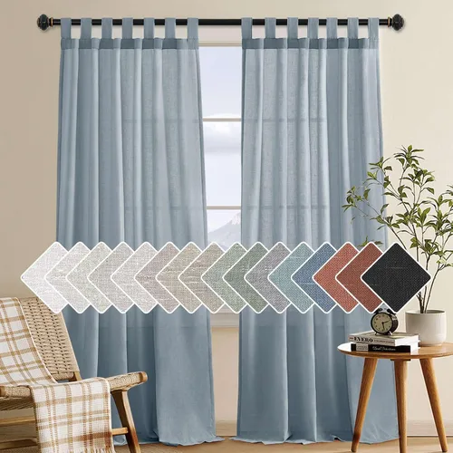 Vista 29 de Cortinas de lino para sala de estar, decoración para el hogar, con pestaña superior, privacidad añadida, ahorro de energía, filtro de luz