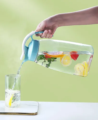 Vista 7 de Frcctre Paquete de 2 jarras de agua de plástico con tapa, jarra hermética transparente de 74 onzas para jugo, café, té helado, limonada, resistente