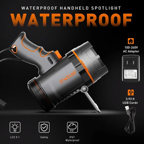 Vista 5 de GOODSMANN Foco recargable LED Spot Light Linterna de 2000 lúmenes Impermeable Luces de mano Proyector portátil recargable con silbato de emergencia