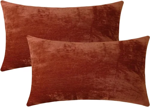 Vista 47 de Jeneoo - Fundas de almohada decorativas rojas brillantes de chenilla suave, fundas de cojín cómodas y sólidas para sofá de sala de estar