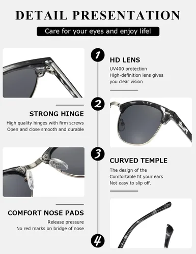 Vista 95 de AEVOGUE Gafas de sol polarizadas para mujeres y hombres semi marco retro gafas de sol AE0369