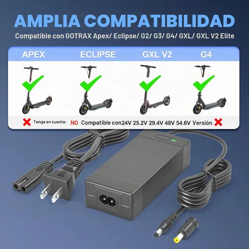 Vista 3 de Cargador de scooter de 42V 2A compatible con Gotrax GXL V2, G2, G3, G4, Apex, Eclipse, Rival, XR Elite, Tour XP, fuente de alimentación eléctrica