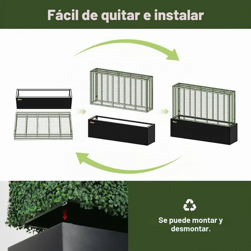 Vista 6 de Pared de seto de boj artificial con maceta de acero negro