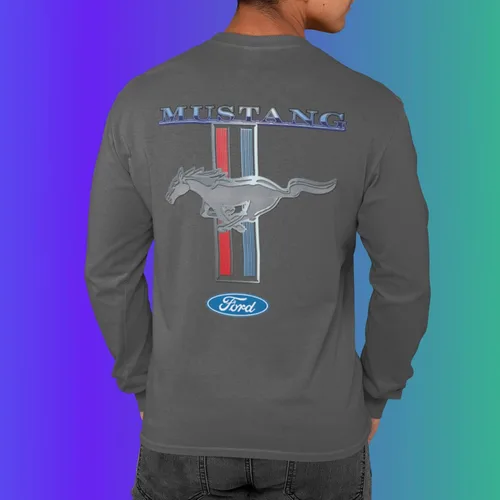 Vista 3 de Ford Mustang Pony Racing Stripe 5.0 Muscle Shelby - Camiseta de manga larga con estampado frontal y espalda
