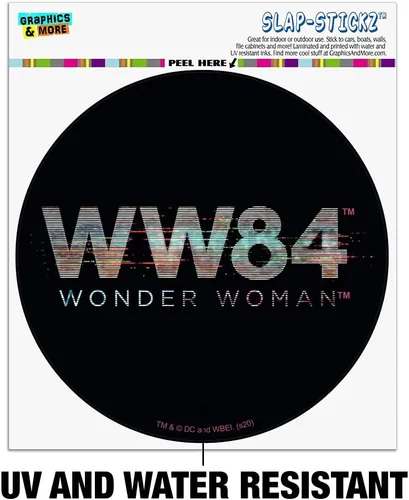 Vista 2 de Wonder Woman 1984 Glitchy 80s Logo Automotive Car Window Locker Circle Bumper Sticker