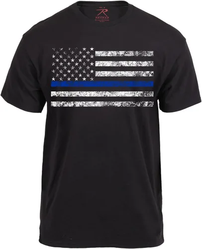 Vista 4 de Rothco Camiseta azul fina para hombre con la bandera de Estados Unidos TBL Support Police Officers Shirt