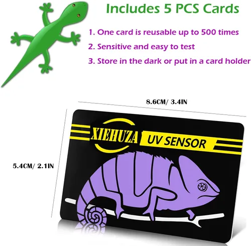 Vista 2 de Paquete de 5 tarjetas de sensor de prueba UVB rápido, reutilizables, probador UVB para reptiles