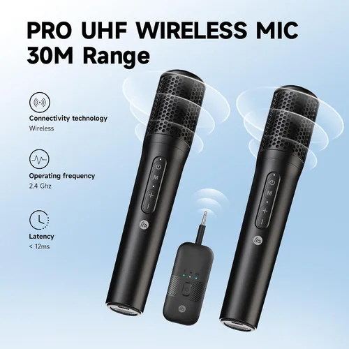 Vista 2 de TAZATA Sistema de micrófonos inalámbricos, micrófono de mano dual con receptor recargable, para karaoke, discurso, boda, iglesia, sistema de PA