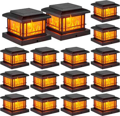 Vista 9 de JOFIOS Luces solares de llama parpadeante para exteriores, luces de poste negras con 3 temperaturas de color, se adapta a postes de madera/vinilo