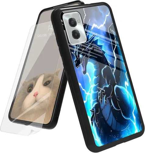 Vista 49 de Funda para Motorola Moto G Play 4G 2024 con protector de pantalla, parte trasera de vidrio templado + funda de silicona suave TPU absorción