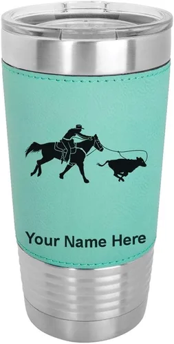 Vista 20 de LaserGram Vaso aislado al vacío de 20 onzas, con grabado personalizado incluido (cuero sintético, estilo béisbol)
