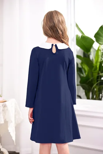 Vista 5 de Arshiner Vestido vintage de manga larga con cuello Peter Pan para niñas de 4 a 13 años