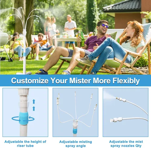 Vista 4 de Misters para patio exterior, sistema de enfriamiento de nebulización de pie, kit de manguera de niebla de agua portátil para exteriores, altura
