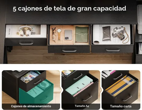 Vista 4 de AODK Escritorio en forma de L de 71 pulgadas con 5 cajones, luz LED y 2