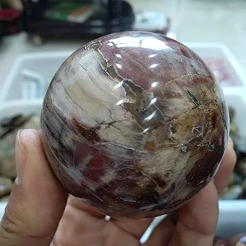 Vista 5 de 1 esfera de madera petrificada de rosa roja de 2.362 in de diámetro de ágata de cristal de cuarzo para decoración de oficina en el hogar