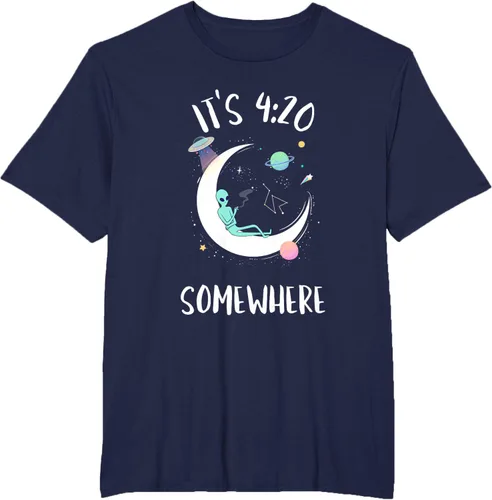 Vista 36 de Funny Weed Joint Smoking Moon Alien It's 4:20 Somewhere Camiseta, Negro, S