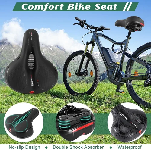 Vista 3 de Cómodo cojín de asiento para hombres y mujeres con doble absorción de impactos, espuma viscoelástica con memoria, sillín de bicicleta ancho e