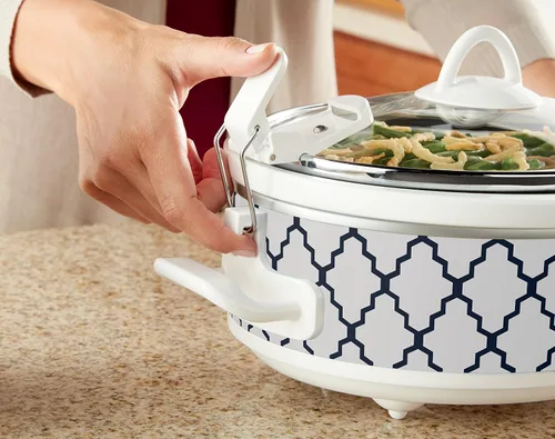 Vista 6 de Crock-Pot mini olla cacerola de cocción lenta de 2.5 qt, color blanco/azul