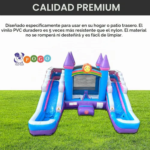 Vista 3 de Pogo Bounce House Tobogán acuático dual y piscinas inflables del castillo Rosa