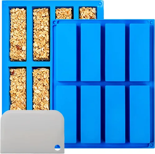 Vista 9 de Moldes rectangulares de silicona para barra de granola (8 cavidades), molde para hornear barras de chocolate de 1 pulgada de profundidad