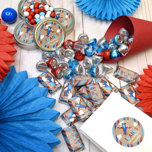 Vista 7 de Kit de calcomanías para fiesta de cumpleaños de avión Up & Away, 429 piezas. Incluye 60 2 calcomanías circulares para recuerdos y bolsas de regalos