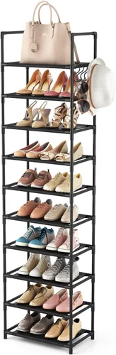 Vista 9 de LANTEFUL - Organizador de zapatos de 5 niveles, 12-15 pares, organizador de botas, estante resistente y estrecho para entrada, armarios con ganchos