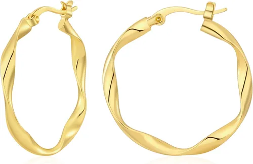 Vista 10 de Aretes de aro de plata para mujer, chapados en oro de 14 quilates Oro 40 mm.