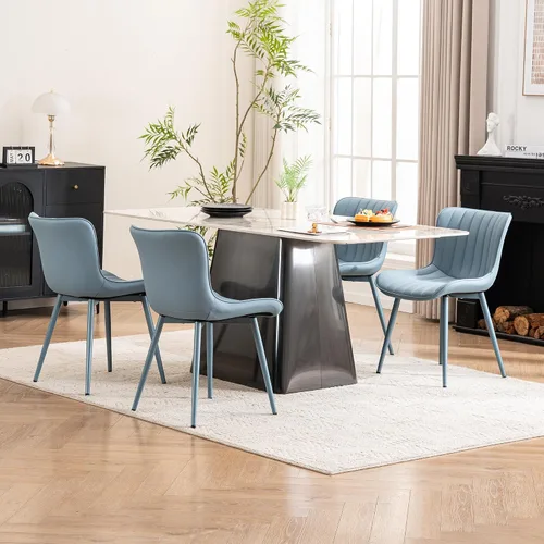 Vista 4 de YOUNUOKE - Juego de 2 sillas de comedor modernas de mediados de siglo, piel sintética azul Faux leather upholstery with blue metal legs. Fits
