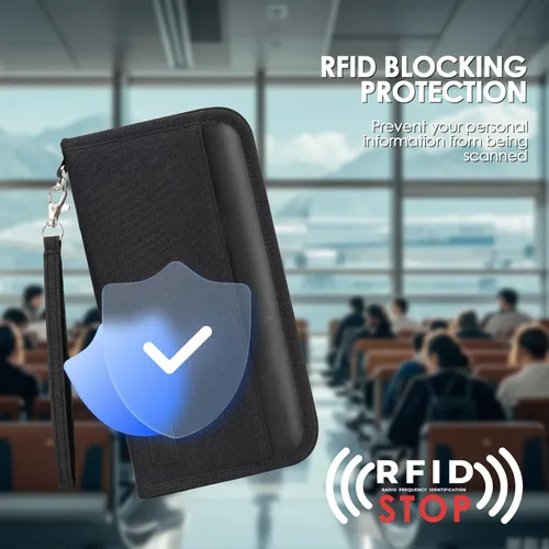 Vista 8 de Boonbery Cartera de pasaporte familiar con bloqueo RFID para 4-6 mujeres y hombres, organizador de documentos de viaje impermeable, funda