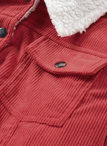 Vista 8 de SHEWIN Chaquetas casuales de pana Sherpa para mujer, de manga larga, con botones, de forro polar, con solapa