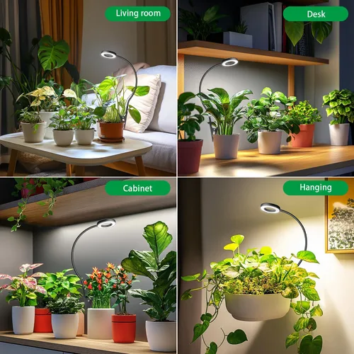 Vista 7 de Luz de cultivo con clip, luces de plantas de halo de 6000 K para cultivar plantas pequeñas, lámpara LED de espectro completo con temporizador