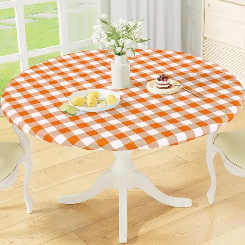 Vista 12 de misaya Mantel redondo ajustable con borde elástico, mantel de vinilo impermeable a cuadros de búfalo con parte trasera de franela para mesas