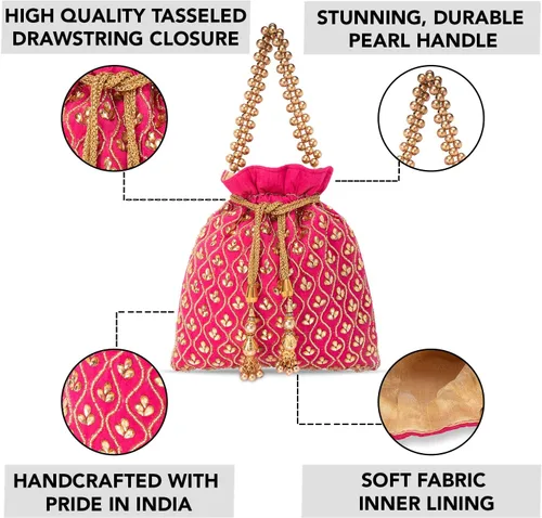 Vista 2 de Aheli Potli Monederos para mujer, hecho a mano, bolso de noche, elegante pulsera de moda nupcial