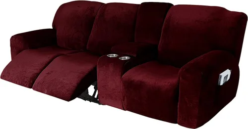 Vista 39 de Aedlcal Fundas para sofá reclinable, 10 piezas, fundas de sofá reclinable de felpa de terciopelo con consola central, con bolsillo lateral