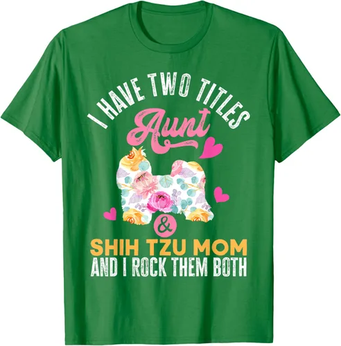 Vista 3 de I Have Two Titles Aunt and Shih Tzu Mom Camiseta divertida para perro, Negro