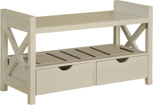 Vista 5 de King's Brand - Banco de almacenamiento de zapatos de madera con acabado blanco con cajones