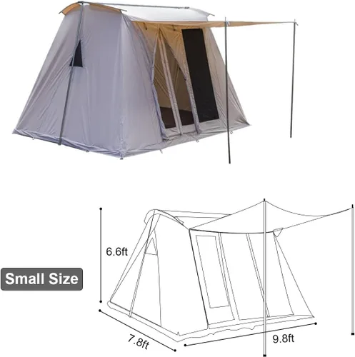 Vista 3 de Tienda de campaña de lona de algodón impermeable para 4 estaciones, refugios para acampar al aire libre con toldo y puertas de malla extra anchas