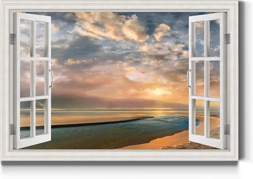 Vista 26 de Renditions Gallery Lienzo decorativo para pared, vista de barco viejo atracado en la playa de arena blanca, obra de arte para colgar en la pared
