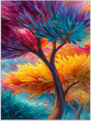 Vista 35 de VOCBAN Tree of Life Wall Art The Picture Artwork Canvas Prints Tree Pictures Poster Retro Artwork for Bedroom Living Room Home Decoration(blue blue