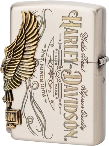 Vista 3 de Zippo HDP-75 Encendedor, plata, modelo Harley-Davidson Japan Limited, procesamiento de 3 lados