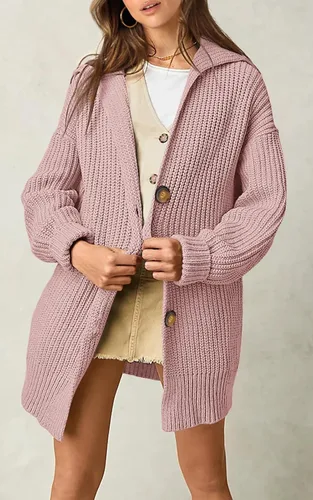 Vista 2 de PRETTYGARDEN Suéteres tipo cárdigan de gran tamaño con frente abierto para mujer, a la moda, para otoño, ligeros, de punto acanalado, para otoño