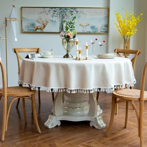 Vista 2 de Party Tablecloth, Round 47 inch, Beige, Polyester Solid Color Table Decorations