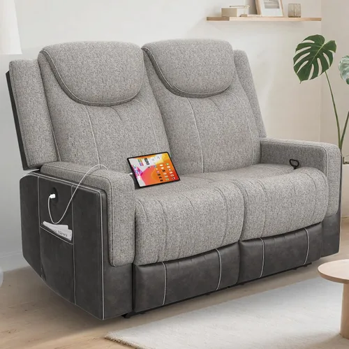 Vista 11 de Dresegmt Sofá reclinable, 2 vías multifunción manual de 3 plazas con portavasos, almacenamiento y puertos USB, moderno sofá multifuncional, sofá