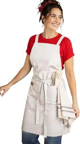 Vista 10 de Delantal de cocina 100% algodón con 2 bolsillos, delantal de chef ajustable para cocinar, hornear barbacoa, delantal unisex