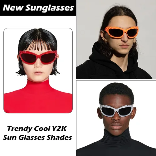 Vista 4 de Haygafe Gafas de sol envolventes de moda para mujeres y hombres, gafas de sol modernas Y2K UV400