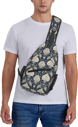 Vista 7 de Small Crossbody Bags for Women Men - Vintage Blue Damask Print Adjustable Shoulder Bag Fanny Packs Belt Sling Bag Crossbody Purses Backpack for