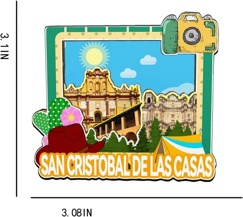 Vista 3 de Imán de San Cristóbal de las Casas, México, imán para nevera, 3D, monumentos de madera, recuerdos coleccionables, decoración hecha a mano -2086