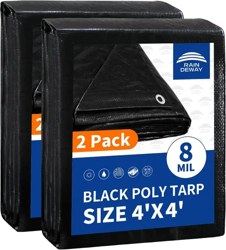Vista 79 de RAINDEWAY Lona pequeña negra de 3x3 pies (paquete de 2), resistente a los rayos UV, lonas polivalentes de resistencia media impermeables, lona