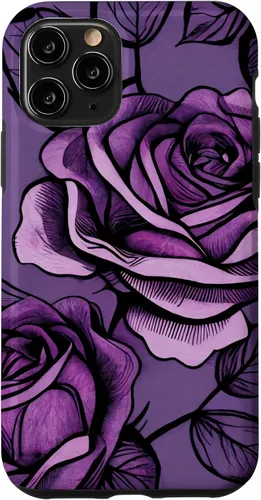 Vista 10 de iPhone 15 Patrón de rosas en estuche morado